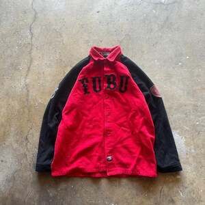 Vintage 90s Y2K FUBU Varsity Jacket, Red & Black Wool Blend, Size Large